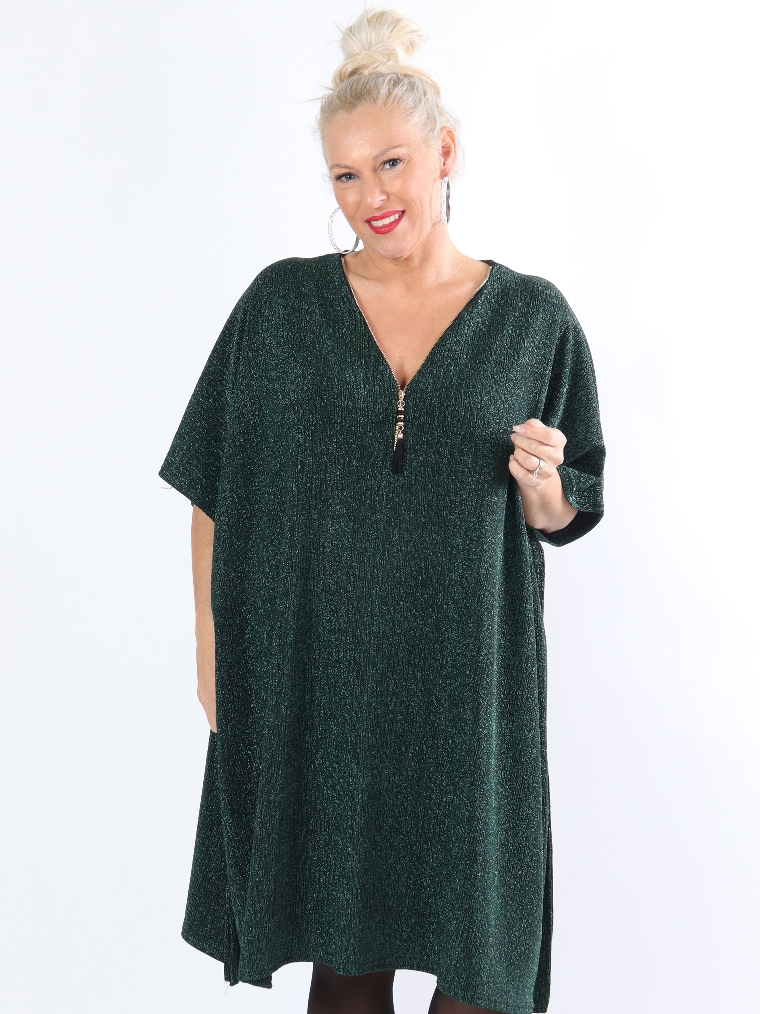 Mayte - Plus size mica klänning med dragkedja - Green
